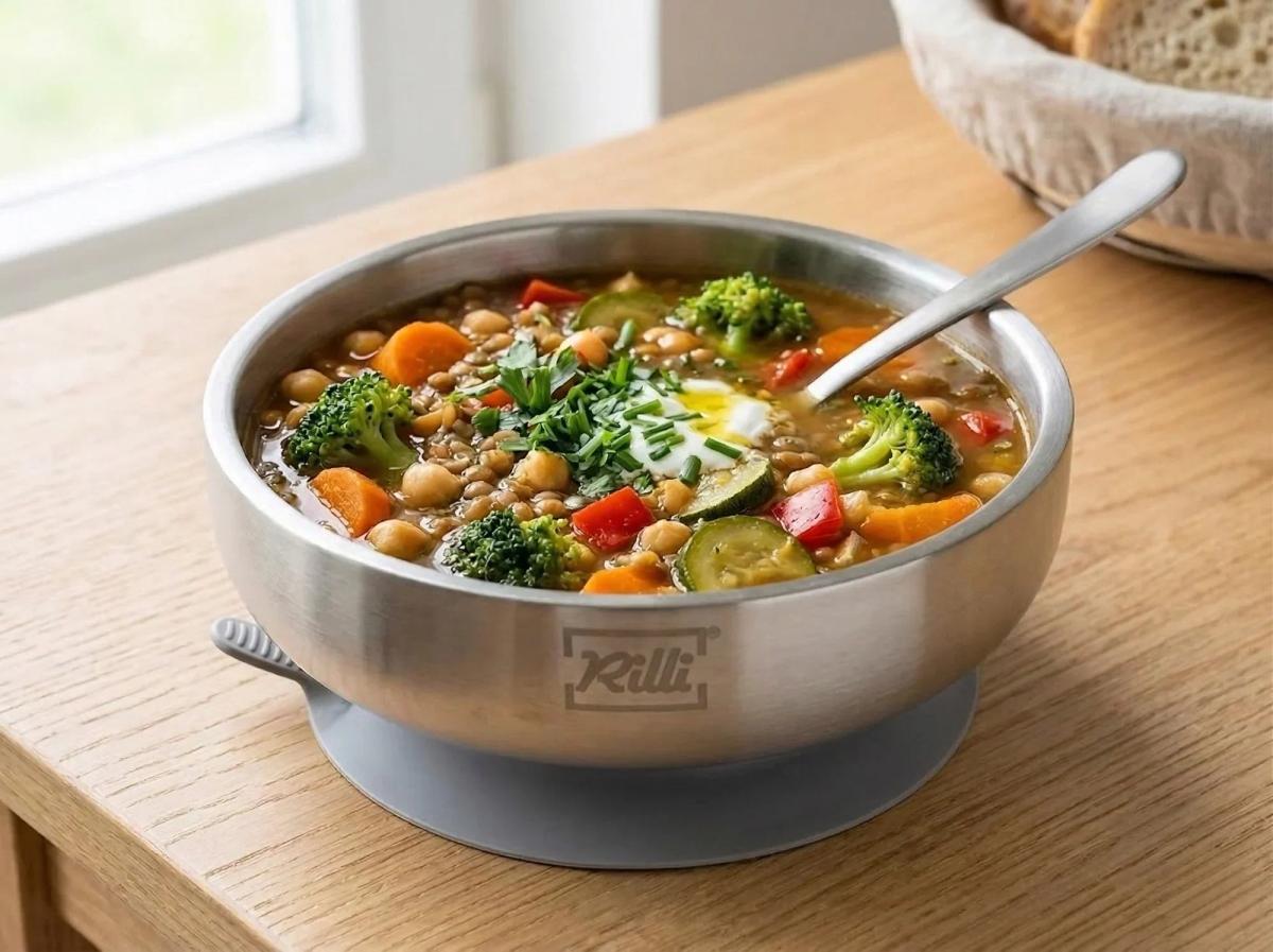 Detailansicht von Edelstahl Babygeschirr