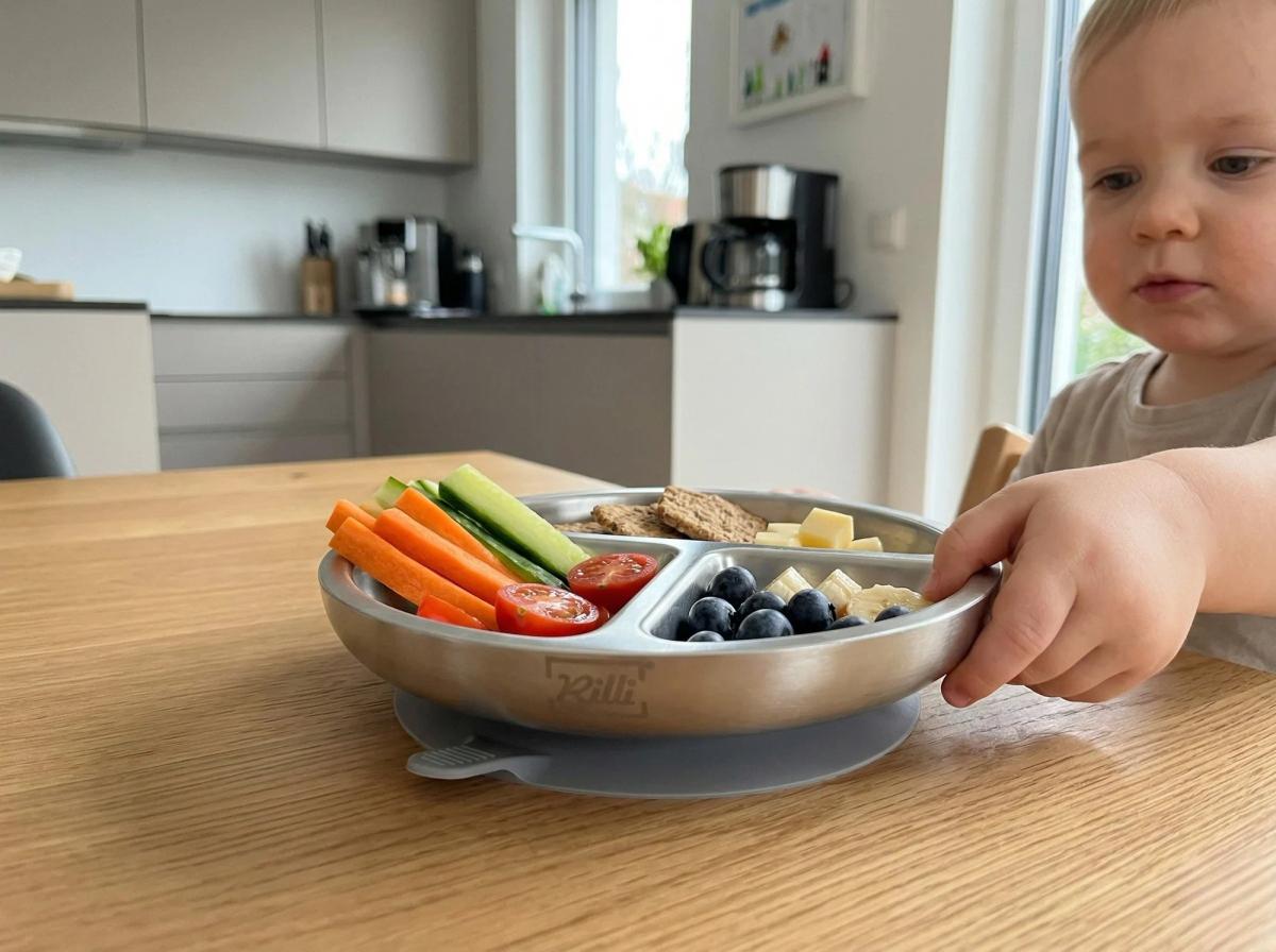 Edelstahlteller mit Saugnapf stabil auf dem Tisch